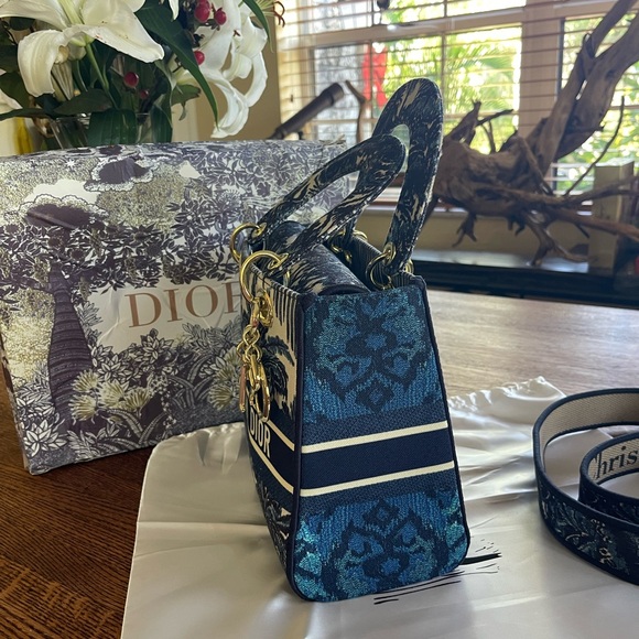 Dior White Blue and Gray Lady-D Canvas Bag - Picture 10 of 17